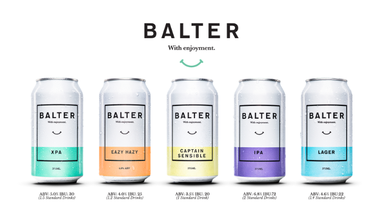 TV poster advertising Balter Beer, showing different flavours with their ABV content on a white background.