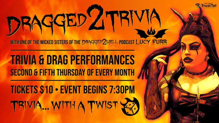 TV Poster advertising drag queen trivia nights at the bar.