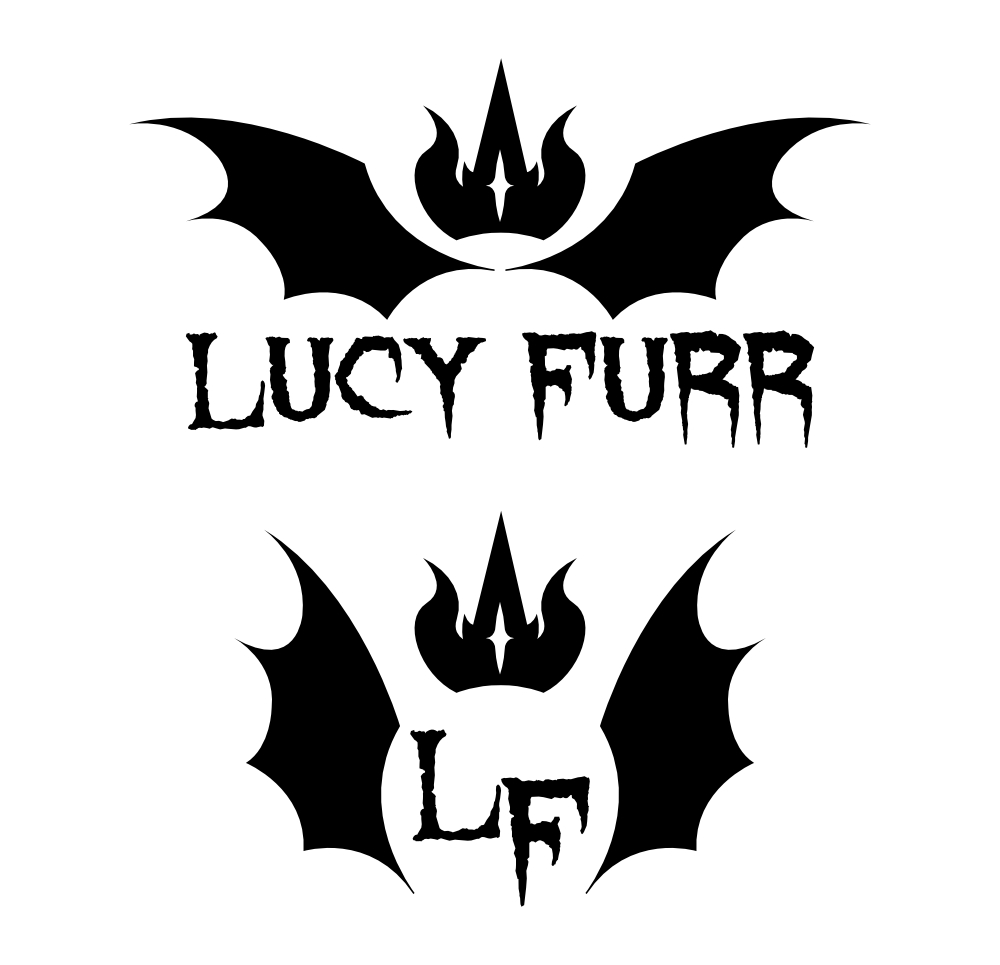 Two logos showing demon wings and a crown with horns around the words 'Lucy Furr' and 'LF' respectively.