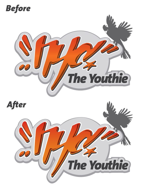 A before and after of the 'Youthie' logo, showing almost no difference between the two versions.