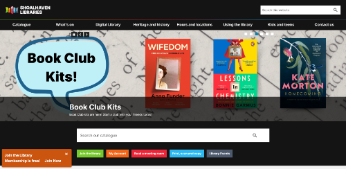 A screenshot of the home page of the Shoalhaven Libraries website.