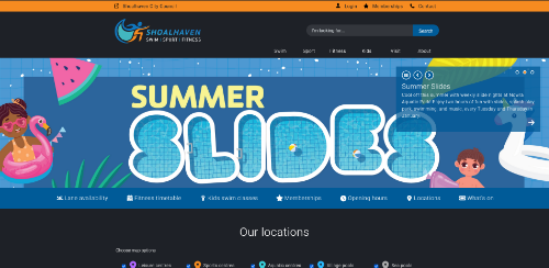 A screenshot of the home page of the Shoalhaven Swim Sport Fitness website.