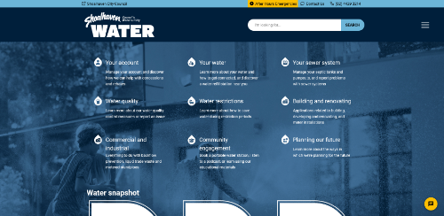 A screenshot of the home page of the Shoalhaven Water website.
